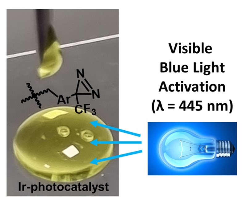 Activation of diazirine using blue light